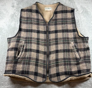 Vtg L.L. Bean Wool Plaid Sherpa Lined Vest Men’s 2XL Tall Made in USA - Picture 1 of 8