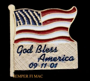 GOD BLESS AMERICA 9-11-01 USA FLAG WTC 911 HAT PIN NY NEW YORK PENTAGON PA WOW - Picture 1 of 1