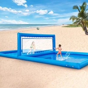 33FT Inflatable Volleyball Court Ball Pool Beach Net Kids Adults Outdoor Game - Picture 1 of 14