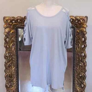 NadineWest Zenana Premium Short Sleeve Top – Women's Size L – Blue-Gray - Picture 1 of 8