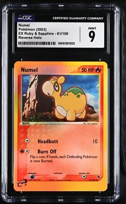 CGC Graded 9 Mint Numel 61/109 Ex Ruby & Sapphire Reverse Holo Pokemon Card - Image 1 of 2