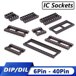 DIP/DIL IC Sockets Chip Socket Round/Flat Pin DIL 6-8-14-16-18-20-24-28-32-40Pin - Picture 1 of 25