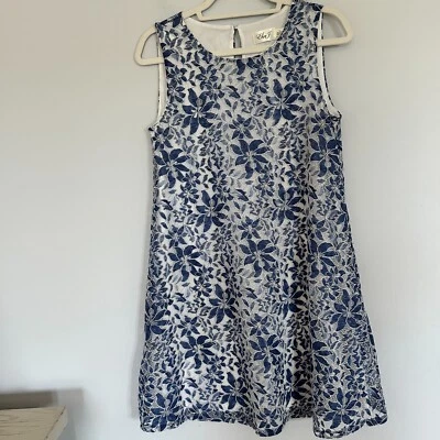 Eliza J Shift Dress Womens Size 8 Floral Lace Overlay Blue Sheath Cottagecore - Image 1 of 4