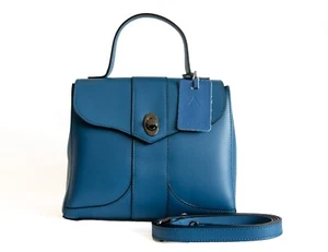 Borsa a mano in vera pelle italiana / borsa a tracolla - blu - Foto 1 di 10