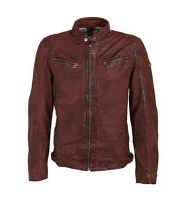 Mauritius Giacca Uomo Nubuck Racer Pelle, Cognac Scuro Vera Pelle - Foto 1 di 3