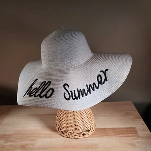 Lucky 7 Cappello Spiaggia/Sole 100% Carta Pieghevole Tesa Larga HELLO ESTATE Ricamo - Foto 1 di 4