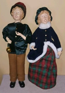 Vintage Christmas Carolers Yuletide Couple Singers 25" Tall Dolls Plaid Skirt - Picture 1 of 24