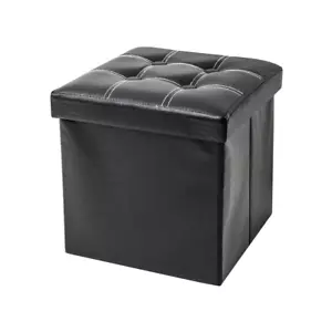 Mobili Rebecca Pouffe Box Beanbag Footstool Cube Black Faux Leather 30x30x30 - Picture 1 of 6