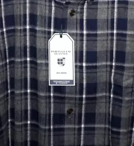 Camicia di flanella portoghese da uomo nuova con etichette di Roundtree Yorke Big 3X grigio navy a quadri - Foto 1 di 7