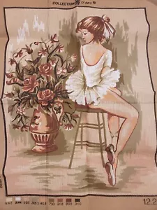 Vintage Collecton D'Art Tapestry Needlepoint Canvas Ballerina with Flowers 12.24 - Picture 1 of 2