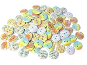  10 Holzknöpfe bunt Streifen 15mm Knöpfe Nähen Stricken Basteln Häkeln Knopf - Bild 1 von 1