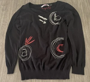 DESIGUAL WOMENS PULLOVER LONG SLEEVE SWEATER W/ EMBROIDERY & SEQUIN SZ XL - Picture 1 of 12