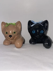 Vintage Ceramic Green Eyed Kitten And Blue Eyed Kitten Shelf Sitters - Picture 1 of 9