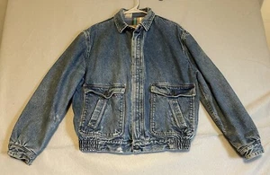 Levis Big Label Denim A2 Bomber Jacket SZ M Zip Flannel Lined 80’s Distressed - Picture 1 of 17