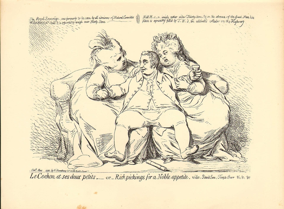 Impresión de James Gillray (el caricaturista) de 1873. rich pickings - noble apetito Foto 1 de 1
