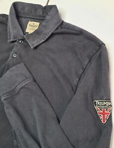 Vintage Mens XL Triumph Motorcycles Lucky Brand Rugby Polo Black Shirt B6