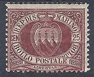 1877-90 SAN MARINO STEMMA 25 CENT MH * - RR10210 - Picture 1 of 1