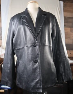 VTG Wilsons Pelle Studio Black Soft Leather Women's Jacket Pockets SZ X-Large - Picture 1 of 7