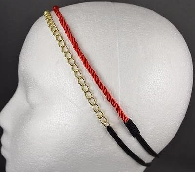juego de 2 diademas eslabones de cadena dorada rojo torcido elástico fino banda para el cabello Foto 1 de 4