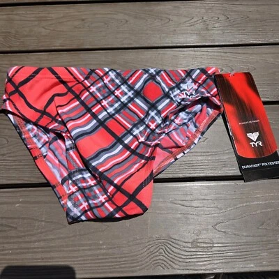 Nuevo calzoncillo de corredor de natación a cuadros rojo/gris Durafast Pacific para hombre TYR talla 28 nuevo Foto 1 de 4