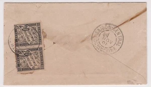 RR LETTRE TAXE DUVAL paire 20c noir 8 COLONIES GENERALES COCHINCHINE ENTIER INDE - Picture 1 of 3