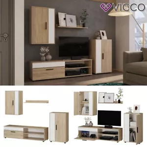 Wohnwand Berno Sonoma Weiß Schrankwand 4er-Set Wohnzimmer Vicco - Bild 1 von 7
