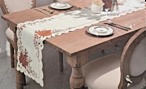 NWT Fall Harvest Collection White acorn + oak table runner Embroidered 14”x72” - Picture 1 of 8