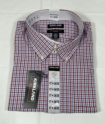 Kirkland 签名传统合身正装衬衫,红色,男式 L 17 34/35 全新 — 第 1/4 张图片