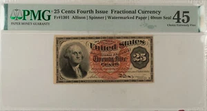 25 CENTS 4TH ISSUE FRACTIONAL CURRENCY FR#1301 ALLISON SPINNER - PMG CH/XF-45! - Picture 1 of 2