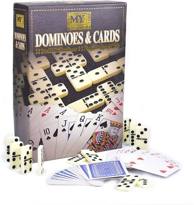 Dominoes & Cards M.Y Brand New 28 Double Sided Dominoes 2 Packs of Playing Cards - Image 1 of 4