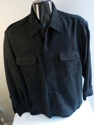 CUBAVERA Mens Long Sleeve Button Front Suede Feel Shirt Black Poly SZ L - Image 1 of 4
