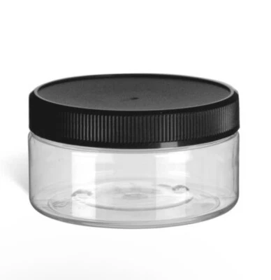 8 oz Clear Heavy Wall Plastic Jars - Ribbed Lined Cap - Multiple Pack FREE SHIP - Image 1 of 2