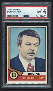 1974 DON CHERRY PSA 8 NM-MT TOPPS HOF BOSTON BRUINS SHARP CENTERED (#161) RZC