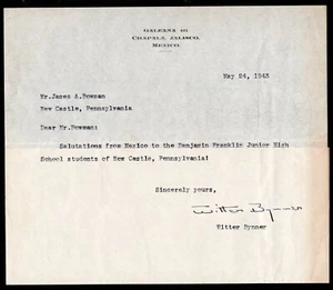 American poet Harold Witter Bynner, Emanuel Morgan, autograph Mexico letterhead - Picture 1 of 1