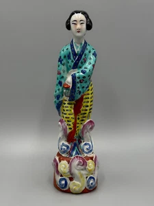 Antique Early 20th c. Chinese Famille Rose Porcelain Woman Figurine 10”  Tall - Picture 1 of 8