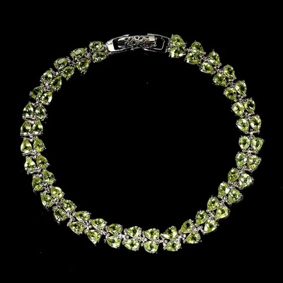 Black Friday Sterling Silver Bracelet Pear Peridot 4x3mm Gemstone Jewelry 7.5in - Image 1 of 4