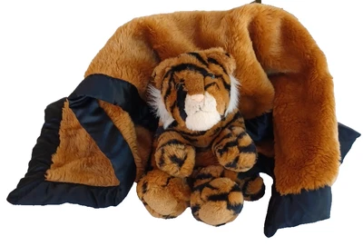 My Banky Turner Tiger Plush Baby Security Blanket Satin Black Trim 24 Inch Lovey - Image 1 of 4