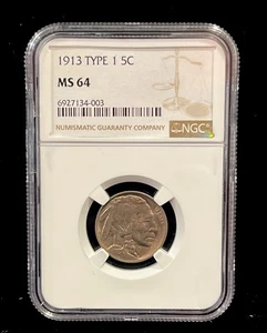 1913 Type 1 Indian Head Buffalo Nickel 5C NGC MS64 - Picture 1 of 2