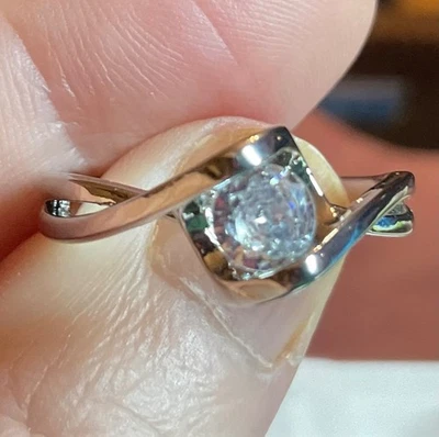 Новый белое золото одиночный 1,0 карат кубический цирконий круглой огранки обручальное кольцо/кольцо размер 8 - Изображение 1 из 4