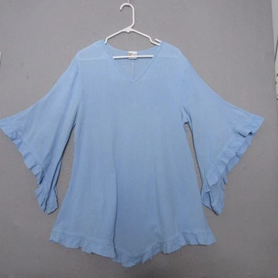 Túnica Oh My Gauze Top Pequeña o Mediana Azul Manga Campana Volantes Fluida Playa Boho Foto 1 de 4