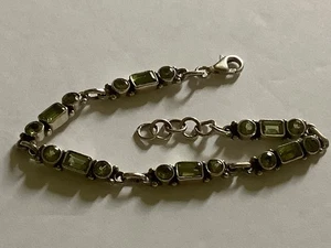 Sterling Silver Green Crystal Stone Bracelet - Picture 1 of 4