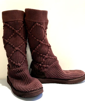 Ugg Womens 8  Classic Argyle Knit Sweater Boots Chocolate  Brown - Image 1 of 4