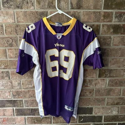 Camiseta Minnesota Vikings juvenil XL roxa futebol americano NFL Jared Allen 69 Reebok - Imagem 1 de 4