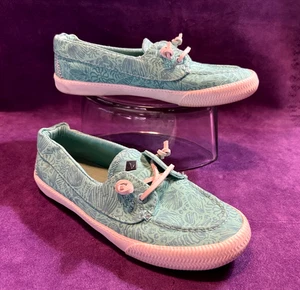 SPERRY TOP-SIDER FLORAL BOAT SHOES - TEAL - CANVAS LOAFER - WOMEN'S SIZE 5.5M - Picture 1 of 13
