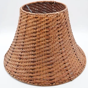 Large Vtg Wicker Rattan Lamp Shade Bell Shaped Tiki Tropical Coastal MCM Boho - Picture 1 of 6