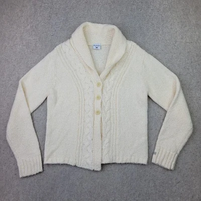 Columbia Cardigan Sweater Cable Knit Fisherman M Ivory Women’s Shawl Collar - Image 1 of 4