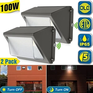 [2 Pack] 100W LED Wall Pack Light Dusk to Dawn Outdoor Parking Lot Garden Lights - Picture 1 of 14