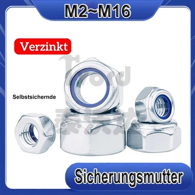 Selbstsichernde Sicherungsmutter Muttern verzinkt Sechskant Stoppmuttern DIN 985 - Bild 1 von 3