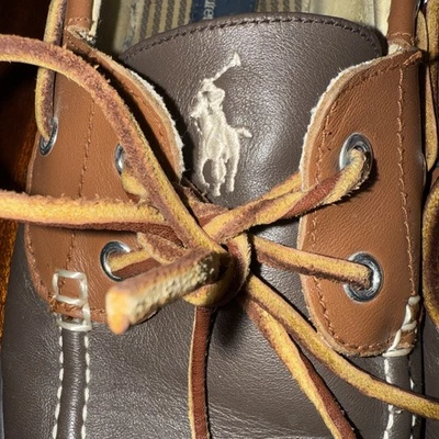 Polo Ralph Lauren The "SANDER" Cuero Marrón Dos Tonos Zapatos de Barco Para Hombre Talla 11D Foto 1 de 4