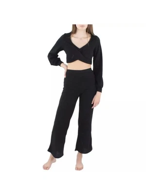 Pantalones acampanados CASI FAMOSOS para mujer negros cintura elástica L Foto 1 de 4